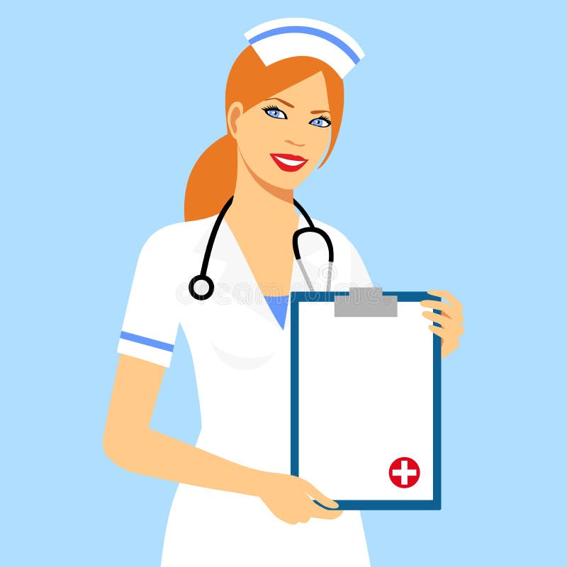 Beautiful Female Nurse is Holding Clipboard and Showing Document