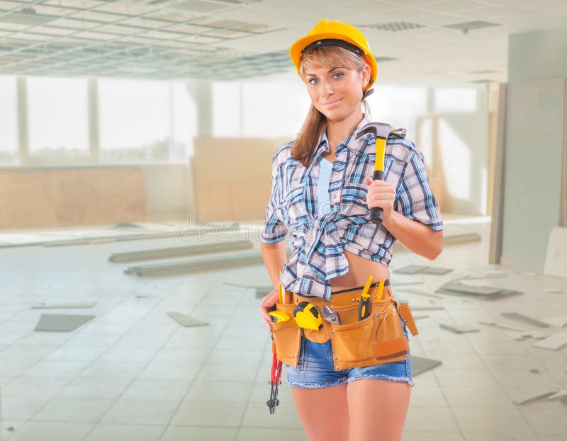 Beautiful Female Worker on Construction Site Stock Image Image of