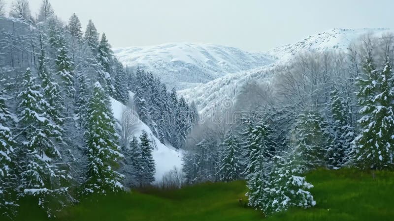 A beautiful field of yellow flowers is surrounded by a snowy mountain range. The stock video footage