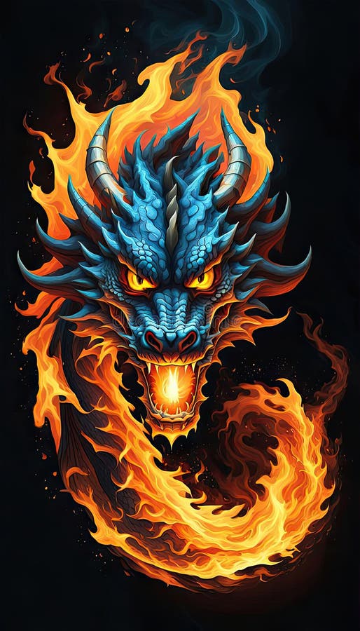 Beautiful Fire Dragon with Copy Space Stock Illustration - Illustration