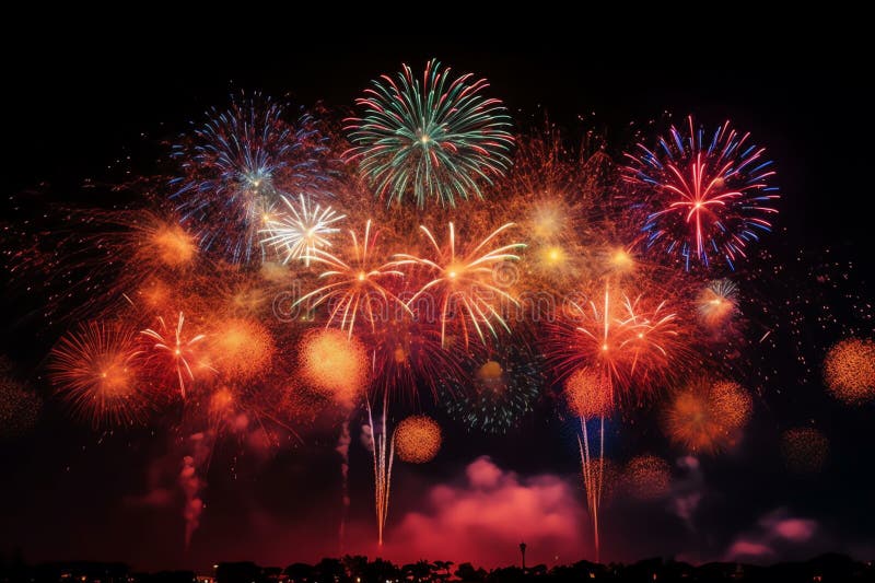 Beautiful firework exploded in night sky royalty free illustration.