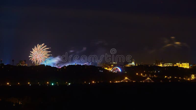 The beautiful firework over city at night. stock photos The beautiful firework over city at night. stock photos