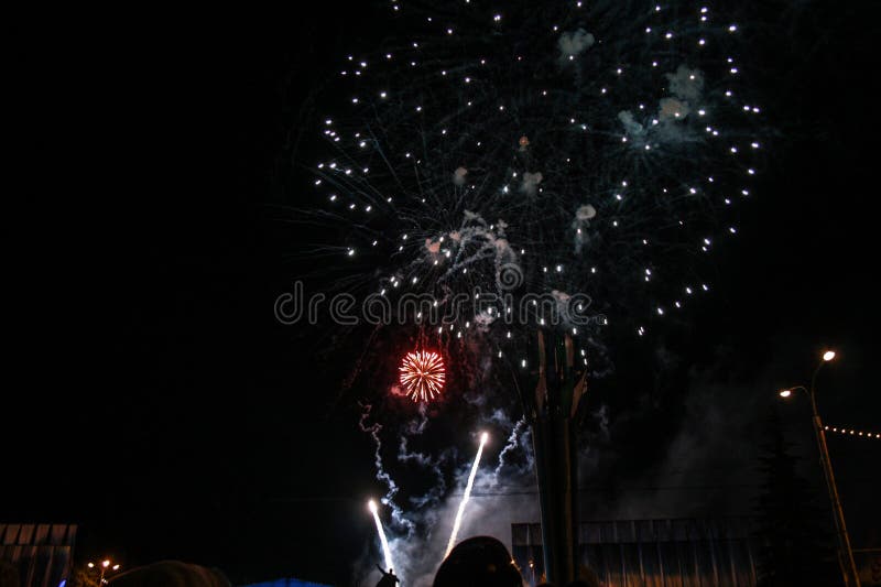 Beautiful fireworks. light up the sky, celebration fireworks stock photo
