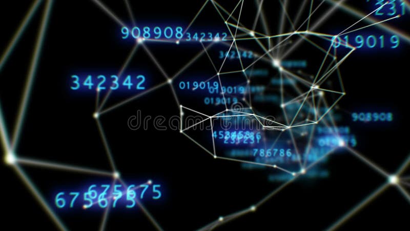 Beautiful Flight Through the Digital Tunnel with Numbers. Lines and Points. Abstract Space Background with Tunnel Grid. Looped royalty free illustration