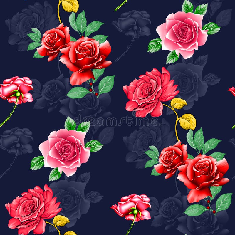 Beautiful Floral Textile Design,seamless Pattern and Flower with Navy ...