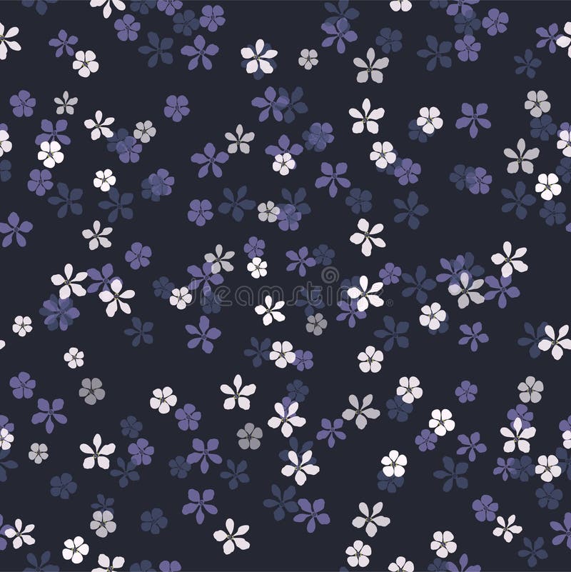 Small white, blue and purple flowers on navy blue background. vector illustration Small white, blue and purple flowers on navy blue background. vector illustration
