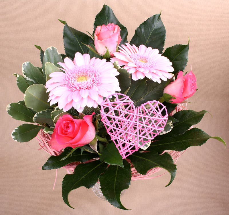 Beautiful Flower Bouquet with Heart and Roses Stock Image Image of smiling, holidays 29283783