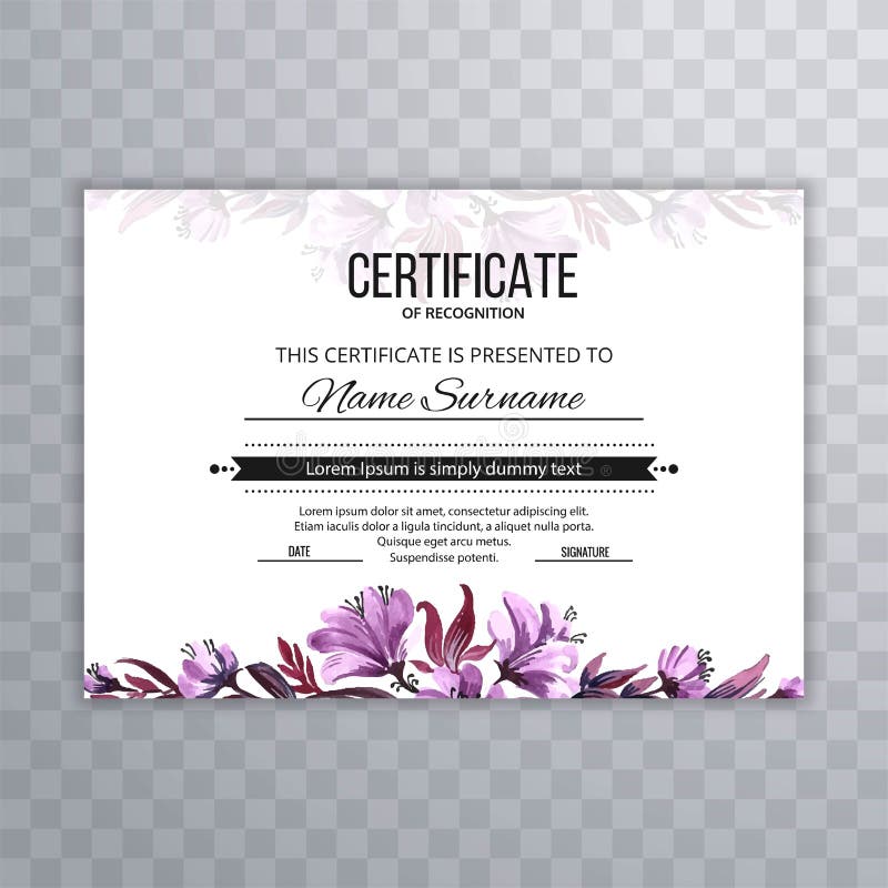 Beautiful Flower Certificate Template for Achievements Diploma Design Stock Illustration