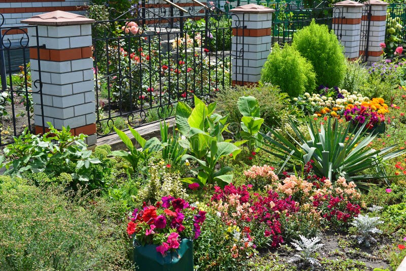 Beautiful Flower Garden In Front Of House Stock Photo - Image of grass