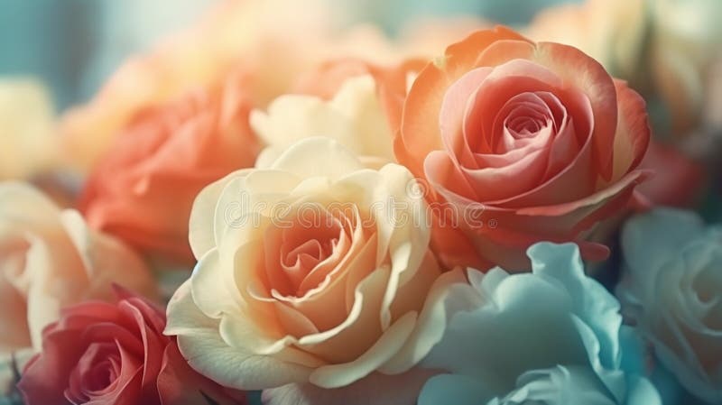 Beautiful flowers background. Beautiful roses in vintage color tone style. generative ai