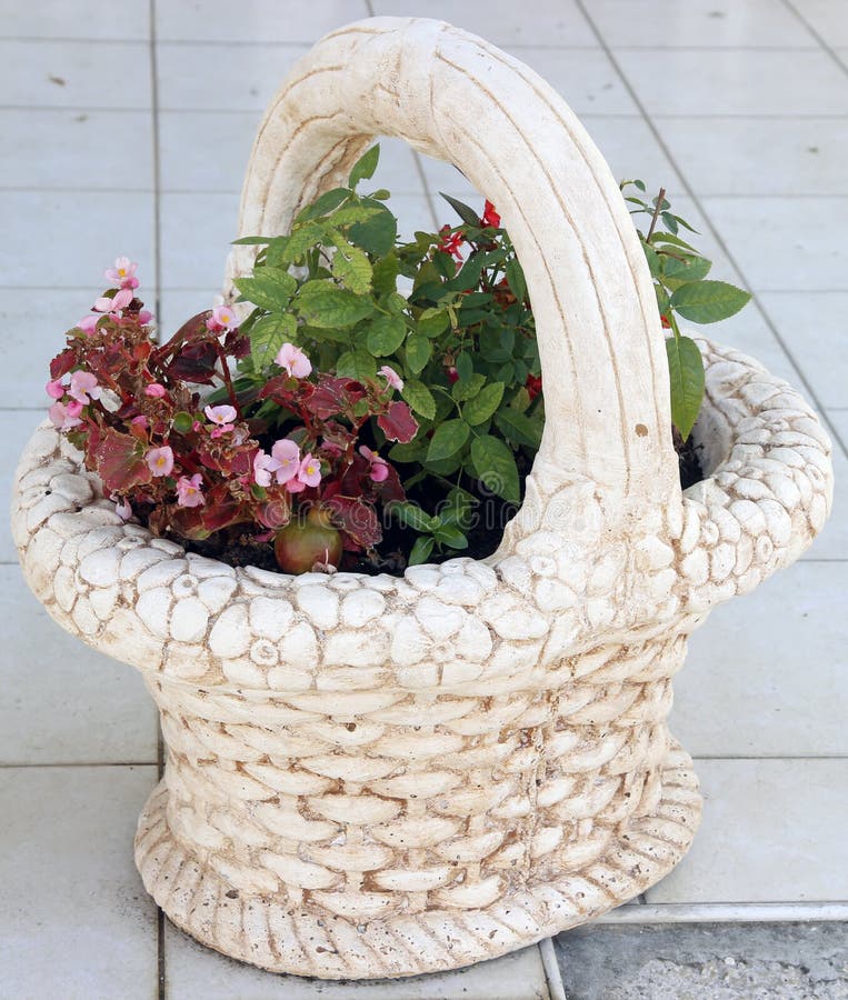 Beautiful Flowers in a Basket, Vintage Style. Stock Photo - Image of