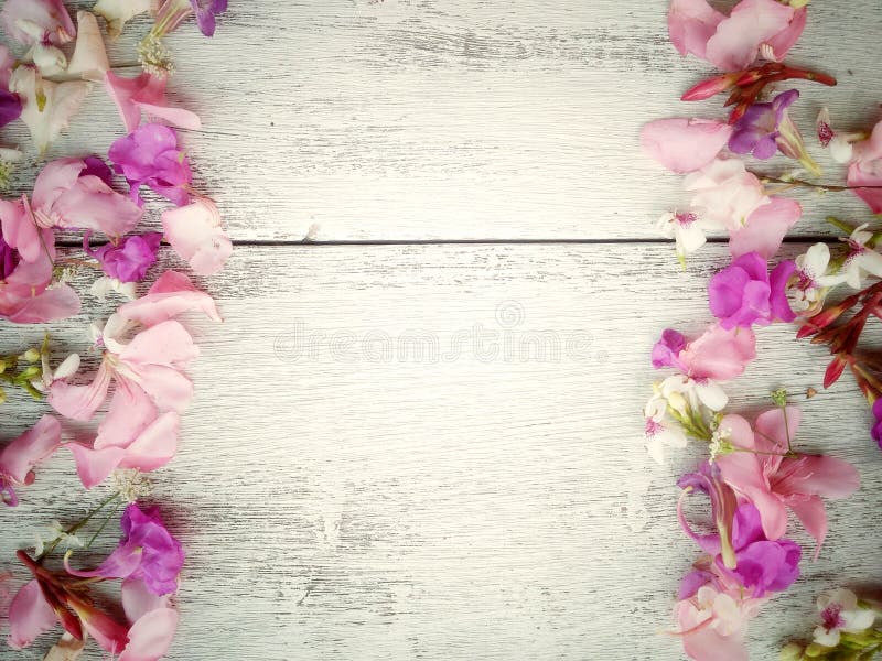 Beautiful Flowers Border and Frame on Wooden Background in Vintage ...