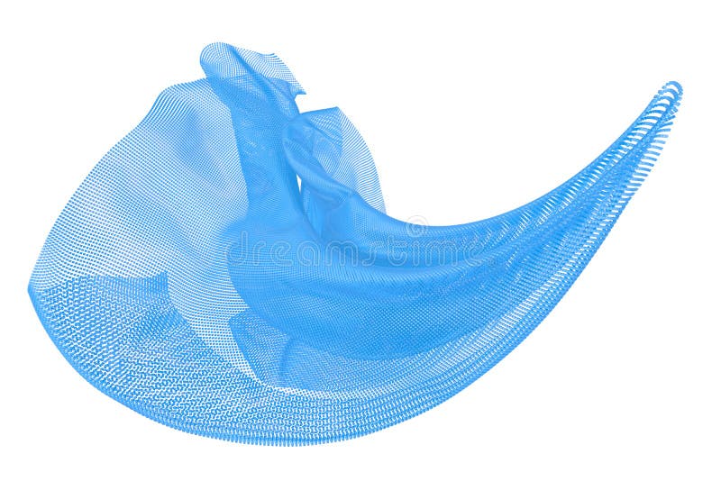 Beautiful flowing colored particles. blue wavy shape made of small cubes. 3D rendering image royalty free illustration