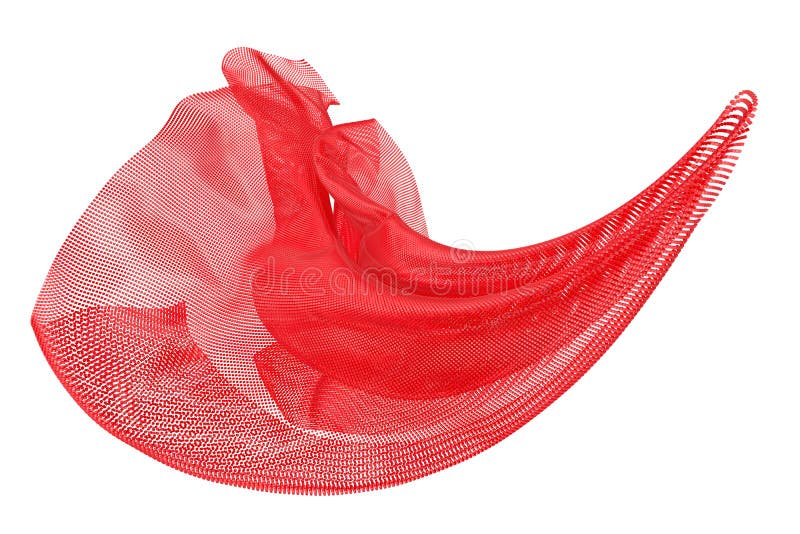 Beautiful flowing colored particles. Red wavy shape made of small cubes. 3D rendering image stock illustration
