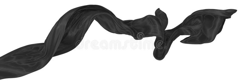 Beautiful flowing fabric of black wavy silk or satin. 3d rendering image vector illustration