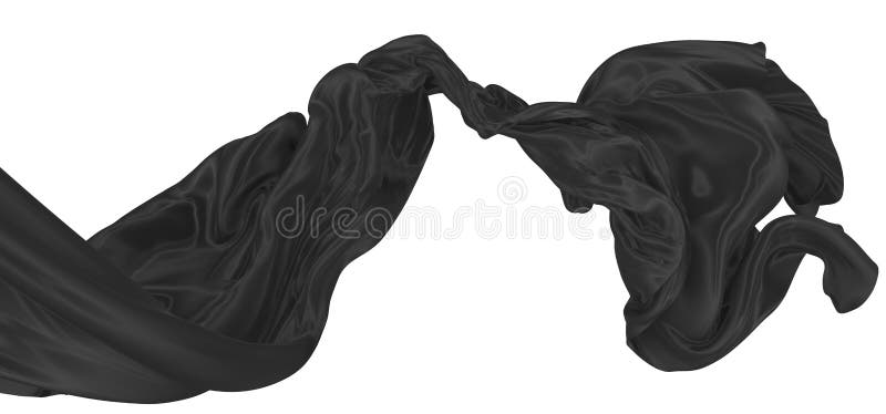 Beautiful flowing fabric of black wavy silk or satin. 3d rendering image royalty free illustration