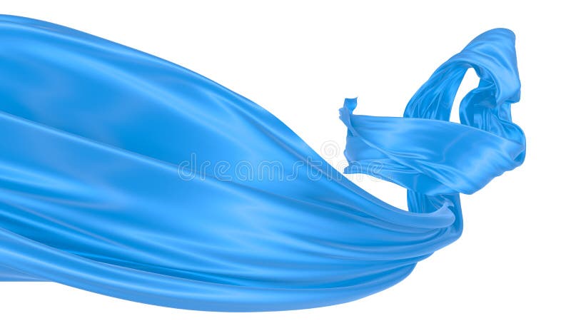 Beautiful flowing fabric of blue wavy silk or satin. 3d rendering image. stock illustration
