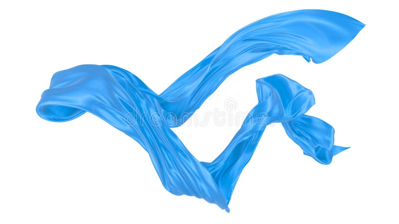 Beautiful flowing fabric of blue wavy silk or satin. 3d rendering image. stock illustration