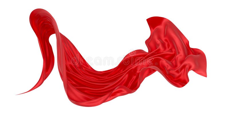 Beautiful flowing fabric of red wavy silk or satin. 3d rendering image. stock illustration