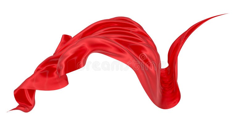 Beautiful flowing fabric of red wavy silk or satin. 3d rendering image. stock illustration