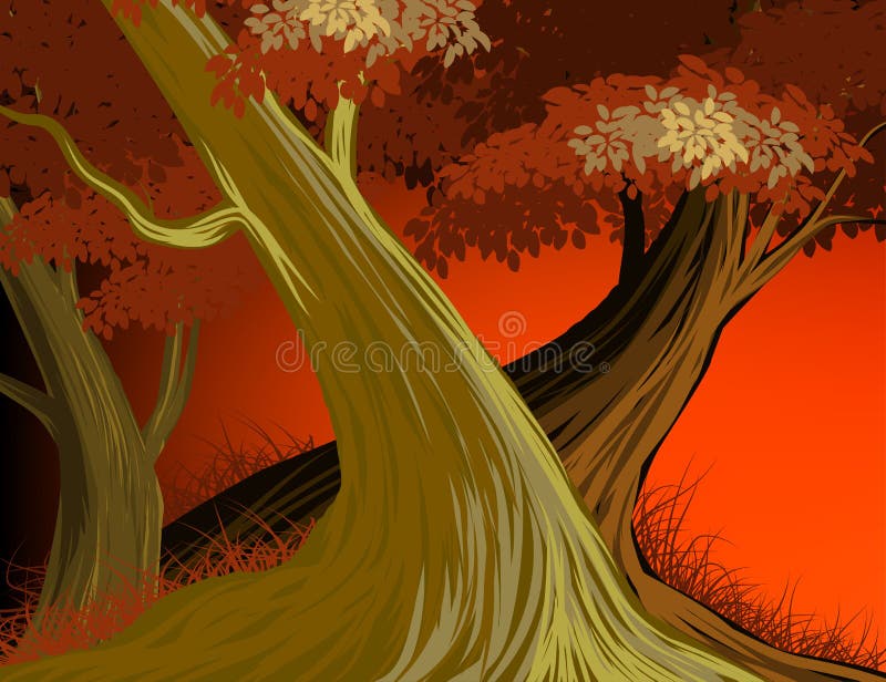 Beautiful forest evening scene vector nature background