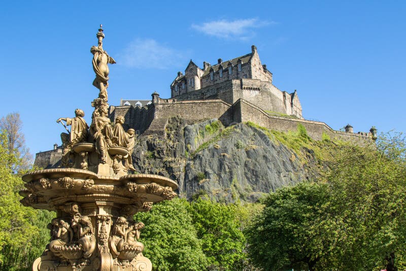 Beautiful fountain with castle in background