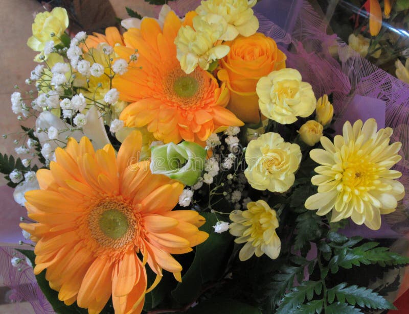 Pretty Bright & Attractive Yellow Gerbera Flowers Bouquet Stock Photo ...