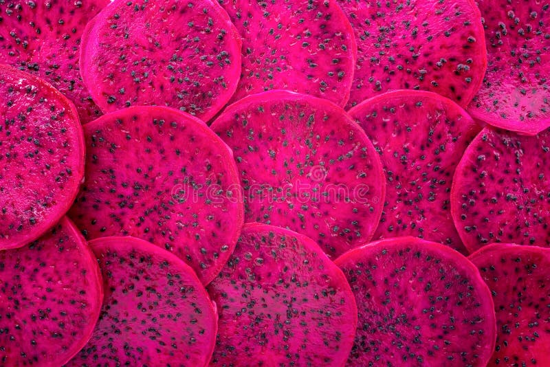 Beautiful fresh sliced red dragon fruit as background, Pitaya