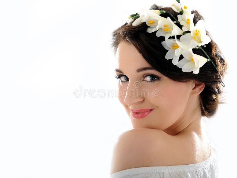 Beautiful fresh spring woman with flowers royalty free stock images