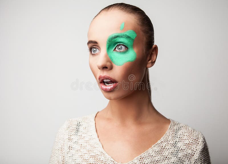 Beautiful Friendly Girl Apple Paint Her Face Stock Photos Free