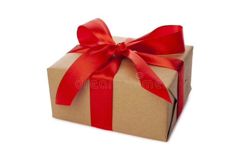 Gift Boxes In Craft Wrapping Paper With Red Ribbons Isolated Green