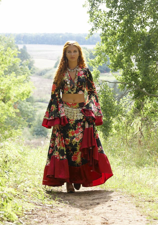 A Beautiful Ginger-haired Girl in Gipsy Suit Stock Image - Image of ...