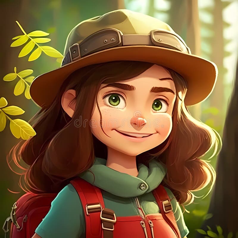 Beautiful Girl Adventurer at Forest. Generative AI Stock Illustration ...