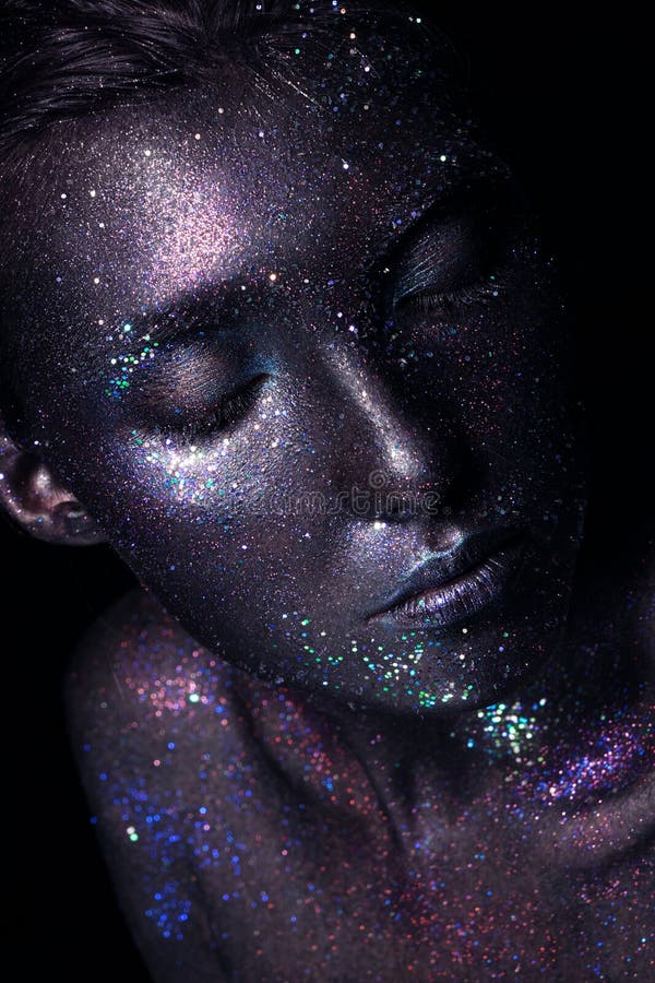 Beautiful Girl Art Space Makeup Her Face Body Glitter Stock Photos - Free & Royalty-Free from Dreamstime