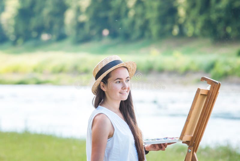 Beautiful Girl Artist Outdoor Stock Photo - Image of paint, painter ...