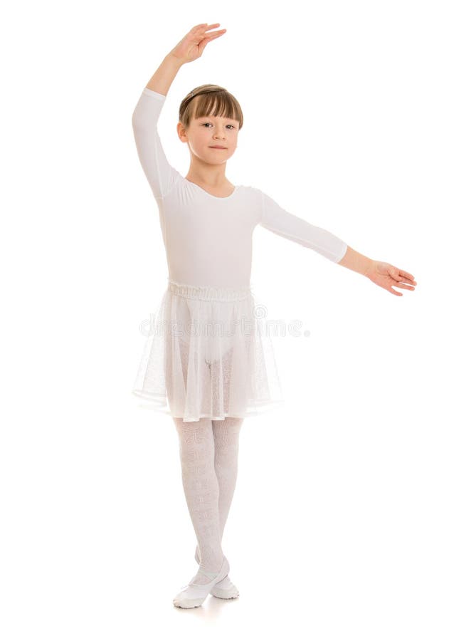 Beautiful girl athlete in a white sports tights- isolated on white background