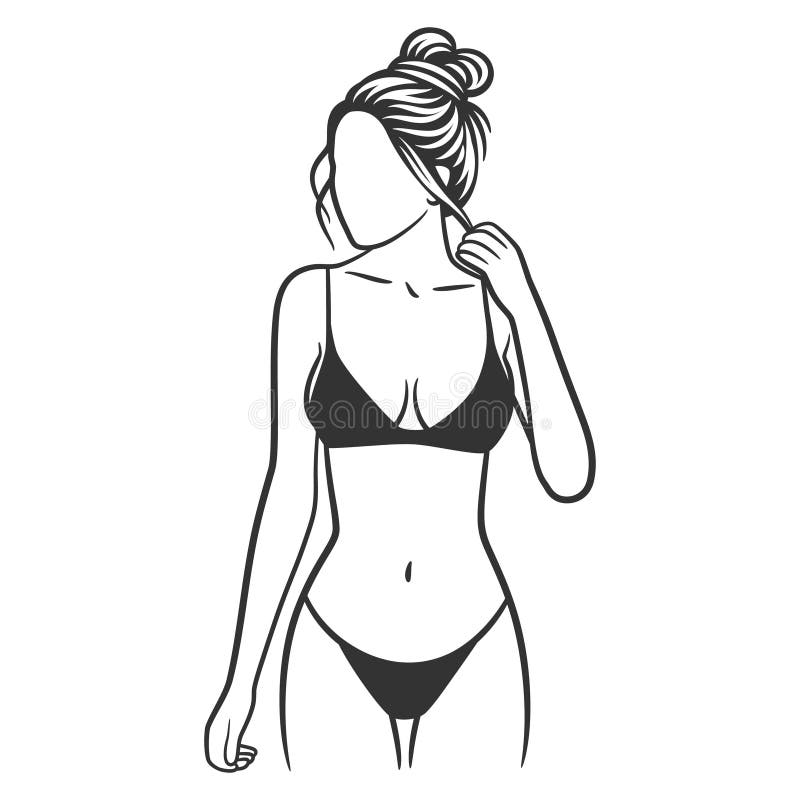 Line Art Vector Illustration Curvy Woman Underwear Size Girl Bikini Stock  Vector by ©LanaBrow 646961090