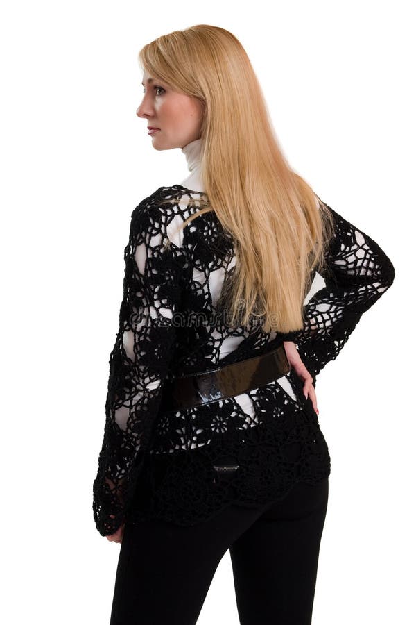 Beautiful Girl in Black Knitted Jacket. Stock Photo Image of caucasian, isolated 12669844