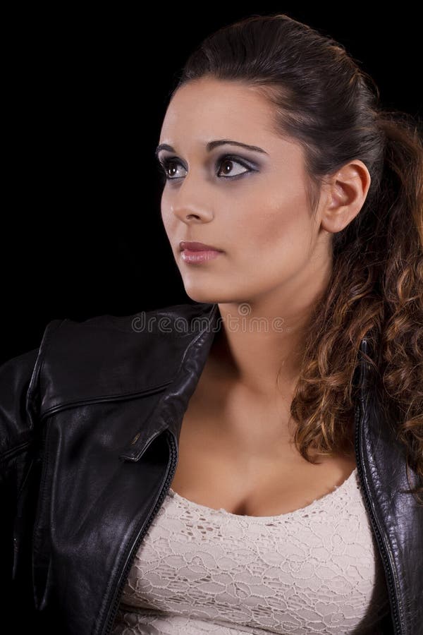Beautiful Girl with a Black Leather Jacket Stock Image Image of fashion, pony 29163481