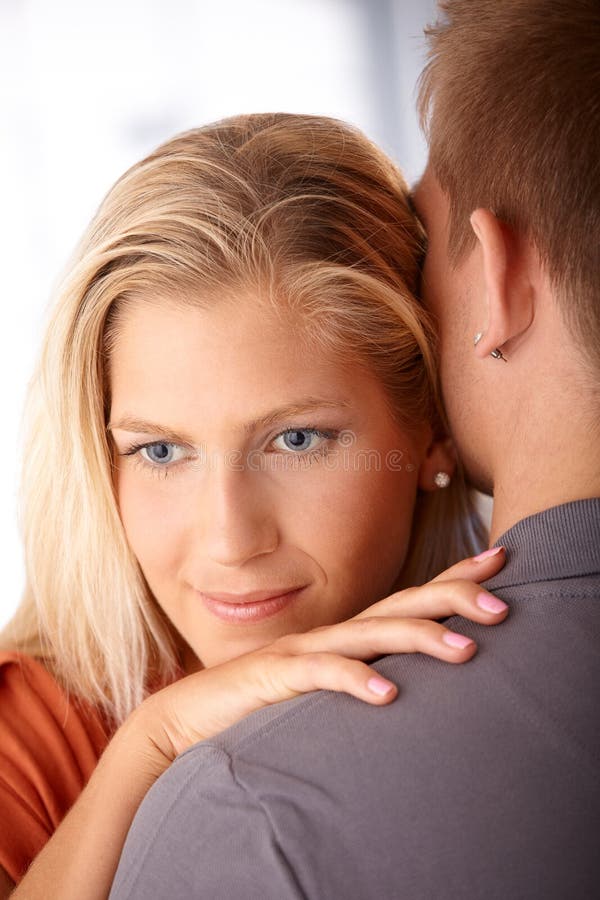 Boyfriend Holding Laughing Girl Waving Stock Image Image of camera