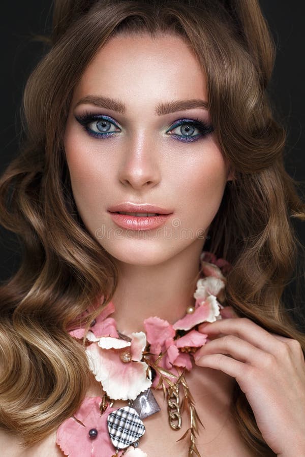 Beautiful Girl with Bright Fashionable Make-up and Unusual Pink ...