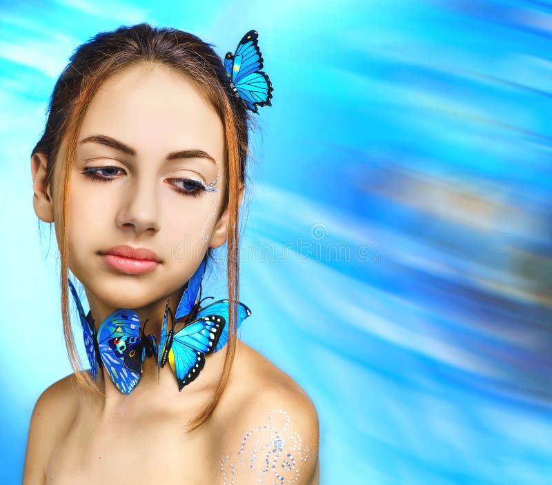 Beautiful Girl With Butterfly. Stock Photo Image 61298430