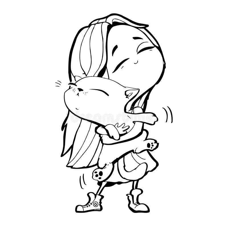 Beautiful girl with cat stock illustration. Illustration of dress