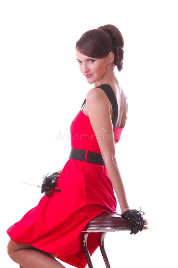 Beautiful girl on chair stock image. Image of gloves, female 7148441