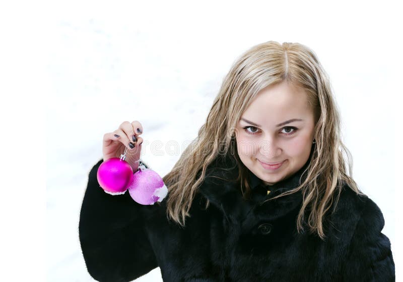 Beautiful girl with Christmas balls stock photos Beautiful girl with Christmas balls stock photos
