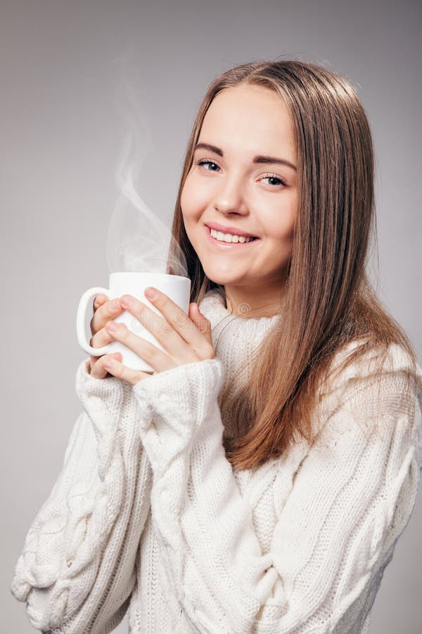 Beautiful Girl With Cup Of Tea Or Coffee Stock Image Image of