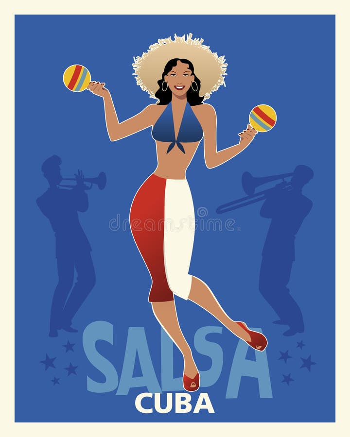 Beautiful girl dancing salsa with maracas.