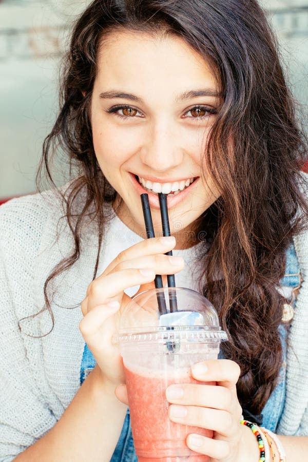 Beautiful Girl Drinking A Smoothie Stock Image Image Of Frozen Juicy 