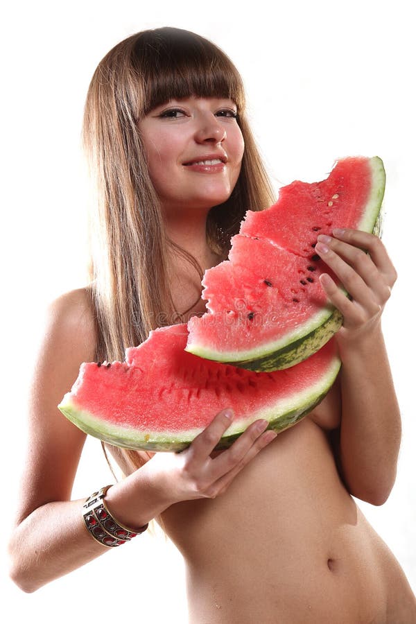 Beautiful girl eating melon