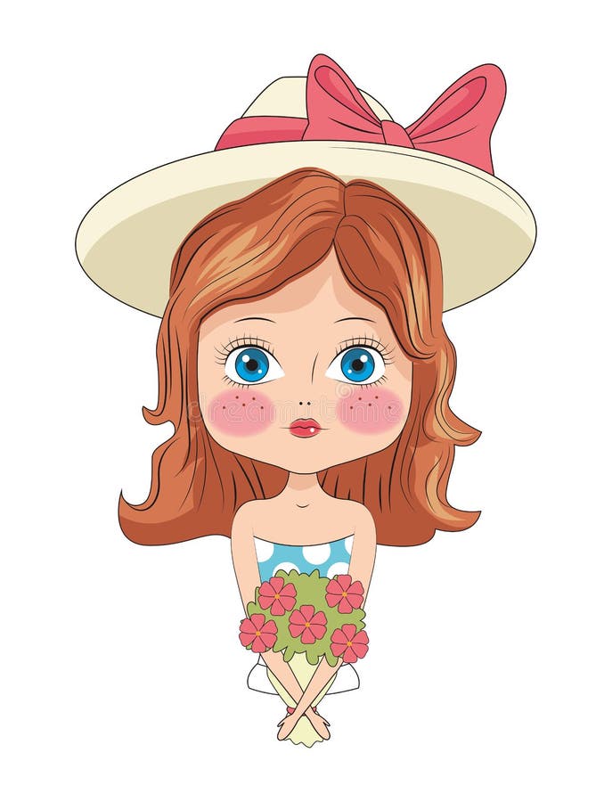 Beautiful Girl Face Cartoon Stock Vector - Illustration of flowers ...